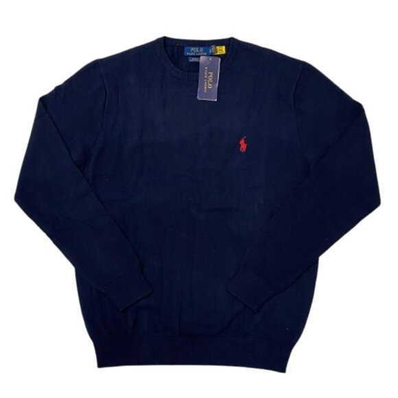 NWT Ralph Lauren Men's Slim Fit Cotton Crew Neck Navy Sweater Size S-XXL - Picture 1 of 5